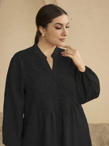 Graceveil Women Plus Size Stand Collar Embroidered Patchwork Textured Long Sleeve Casual Shirt Fall Cloth For Women - Black - View 6