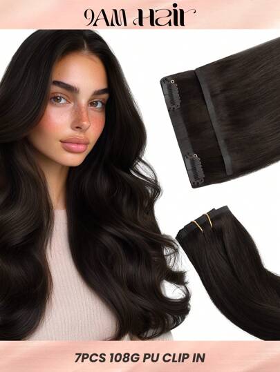 Seamless Clip Ins 7 قطع إكسسوارات شعر بشري باللون البلوندي من نوع الوَهْج، إكسترانشنات شعر بشري طبيعي 100% ذات قصبة سلسلة تتراوح أطوالها بين 14-22 بوصة، 110 جرام مع مشابك