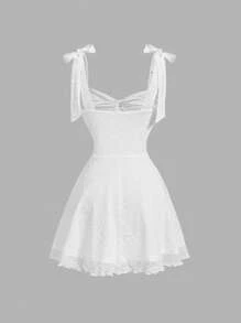 SHEIN MOD White Bow Strap Women's Summer Dress, White Short Dress,Sun Dress - White - View 2