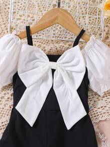 Mono con hombros descubiertos con diseño elegante de lazo 3D para niñas, mono profesional de nobleza - Negro - Ver 5