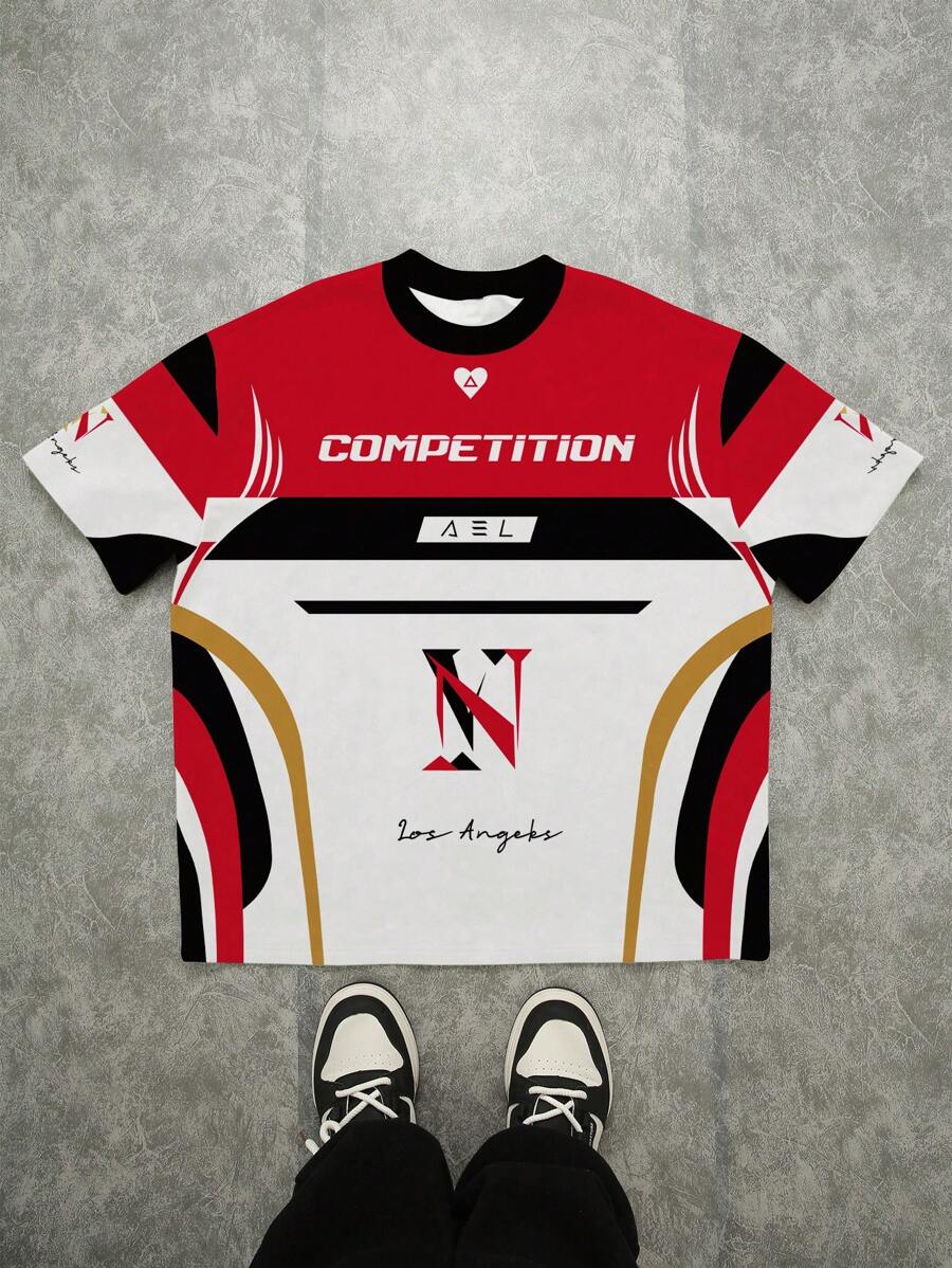 Teen Boy Casual Minimalist Cartoon Print Round Neck Short Sleeve T-Shirt, Suitable For Summer - Multicolor - View 1