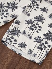 Set de 2 piezas de pijama casual de vacaciones para hombre con estampado de letras y manga corta