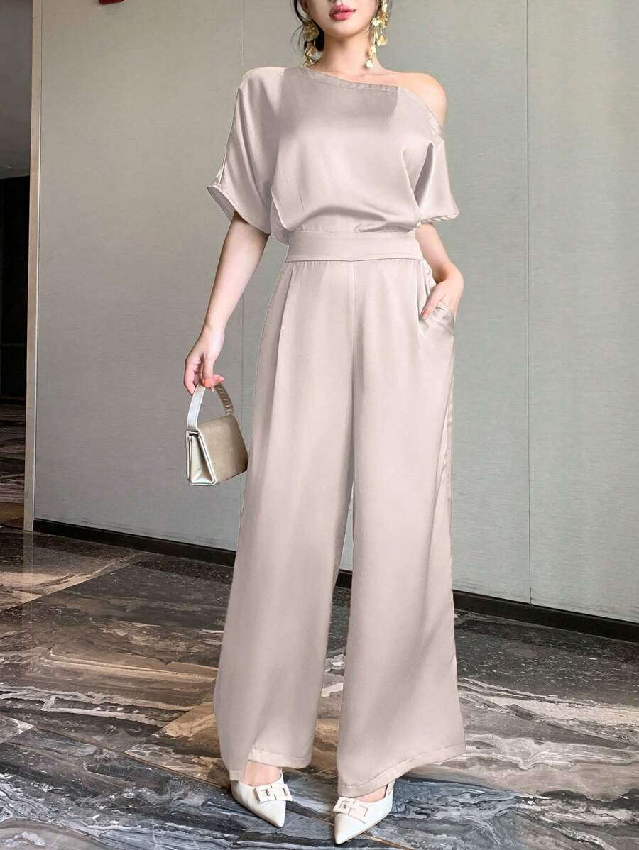 DAZY 新款夏季高端奢华女士无袖连体裤，设计独特，气质优雅 - 米色 - 查看 1