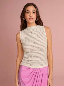 Enchnt Spring/Summer Romantic Women Solid Color Pleated Sleeveless T-Shirt, Elegant Office/Commute,For Romantic Dinner Dates&Holiday &Vacation&Fternoon Tea &Vacation &Wedding Season&Sweet Date&Graduation Season&Daily Commuting,Summer Top For Women