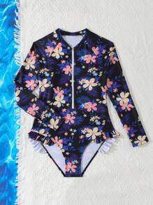 Teen Girls' Fashionable Random Print One-Piece Swimsuit, Suitable For Summer - Multicolor - View 3