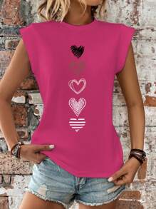 SHEIN LUNE Damen Lässig Rundhals Kurzarm Herz Muster Strick T-Shirt, Bestseller