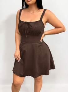 SHEIN EZwear Brown Sleeveless Jumpsuit Plus Size Jumpsuit, Fashion Summer Romper - Brown - View 5