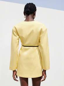 Aveloria Modichic Vestido holgado de manga larga, cuello en V, de ajuste ancho y elegante clásico, con cinturón, de color vibrante, estilo de oficina para mujer, para otoño