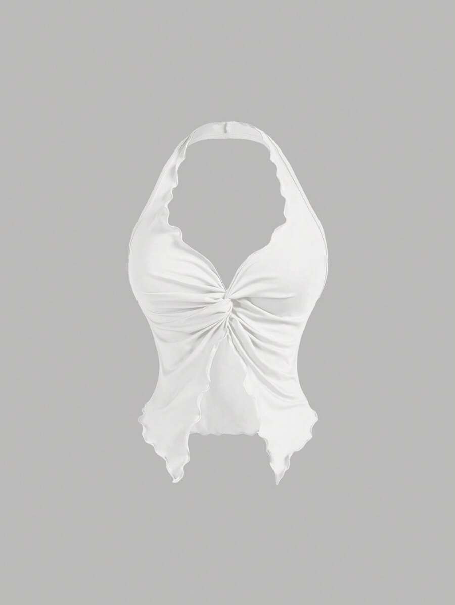 SHEIN MOD 女式吊带扭纹针织背心,白色,夏季无袖短款上衣,节日 - 白色 - 查看 1