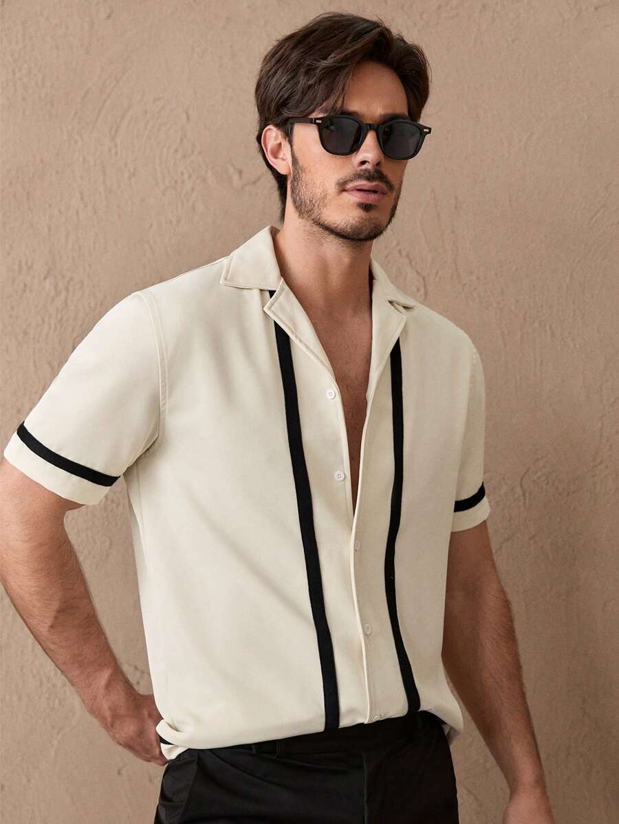 HIMLAND 男士梭织休闲短袖纽扣衬衫，Old Money