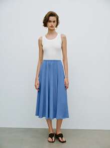 Lumivelle Women's Simple Solid Color A-Line Skirt, Summer Fall Cloth For Women