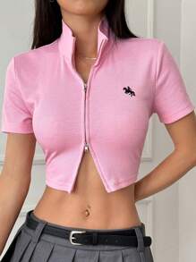 SHEIN EZwear Chaqueta minimalista de moda rosa para mujer, adecuada para el verano