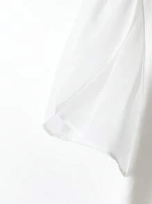 SHEIN Clasi Women's Casual Floral Embroidery Round Neck Ruffle Sleeve T-Shirt Short Sleeve Top For Summer - White - View 5