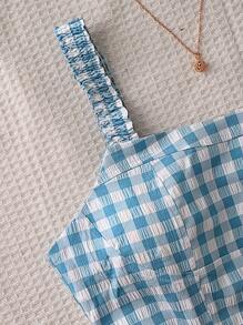 新款女式格纹可爱束腰无袖连衣裤连衣裙