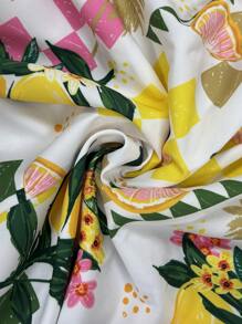 Sunnyshic Plus Size Sweetheart Neck Sweetheart Collar Fruit Print Puff Sleeve Layered A-Line Casual Elegant Midi Dress For Women - Yellow - View 4