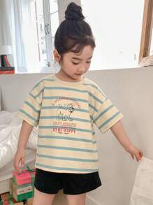 Dazy Kids Round Neck Knit Striped Print Short Sleeve T-Shirt, Young Girl Summer - Multicolor - View 4