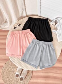 Sparklyn 少女三件套简约碎花短裤套装，黑/蓝/粉三色可选，适合学校、校园、大学穿着。