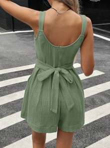 SHEIN Essnce 女士棉质连体裤，休闲假日风格，蝴蝶结设计 - 薄荷綠 - 查看 2