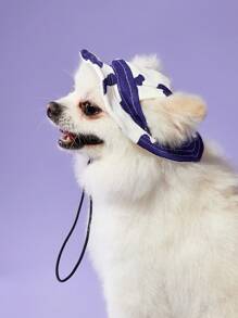 PETSIN Sombrero de sol para mascota con diseño de vaca lindo en azul marino, sombrero de cubo casual para perros, protección solar de verano con cobertura para las orejas - Multicolor - Ver 1