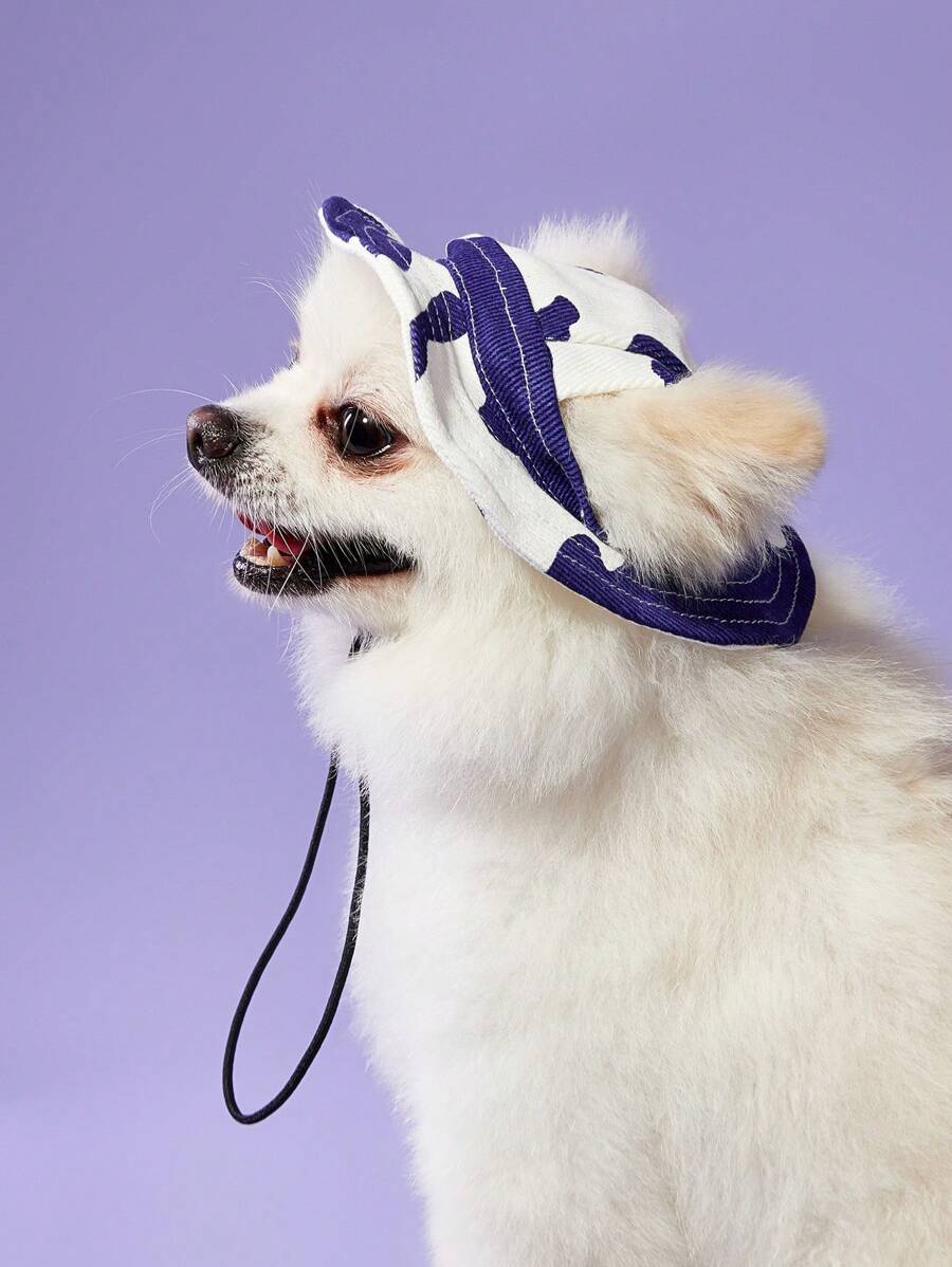 PETSIN Sombrero de sol para mascota con diseño de vaca lindo en azul marino, sombrero de cubo casual para perros, protección solar de verano con cobertura para las orejas - Multicolor - Ver 1