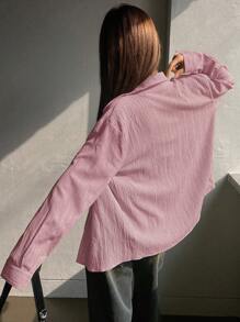 DAZY Women Solid Color Loose Casual Long Sleeve Shirt,Fall Clothes Preppy Tops - Pink - View 3
