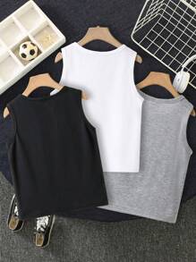 SHEIN Leap Crew 男童休闲简约卡通印花背心，两件套，夏季