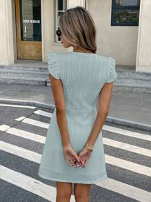 SHEIN Frenchy Đầm mùa hè cổ chữ V tay ngắn màu trơn cho nữ - Màu xanh bạc hà - Xem 2