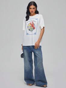 Roylia T-shirt casual à manches courtes et col rond avec imprimé homard pour femmes, été