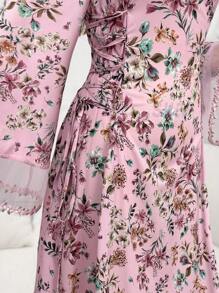 Al Najma Ladies Turkish & Arabic Traditional Long Robe, Modest Kaftan - Pink - View 4