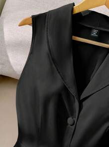 Franclia 大码女式褶领纽扣无袖连衣裙，适合约会、派对、生日、办公室穿着、度假、夏季休闲、商务休闲 - 黑色 - 查看 5