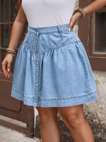 EMERY ROSE Plus Size Soft Denim Mini Skirt, Casual Summer & Holiday