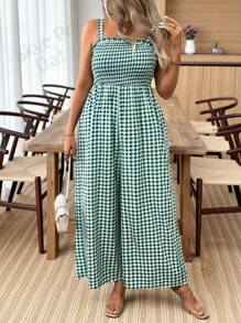 SHEIN PETITE CURVE Vacation Style Loose Jumpsuits - Green - View 5