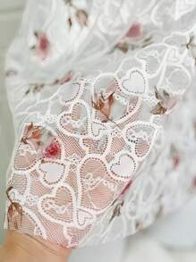 SHEIN 2pcs Floral Print Lace Underwire Strap Babydoll Dress With G-String, Sexy Lingerie Set For Women - White - View 8
