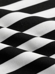 SHEIN EZwear 女式仿水钻字母蝴蝶结印花条纹休闲修身短袖 T 恤三件套，适合夏季、海滩度假 - 彩色 - 查看 6