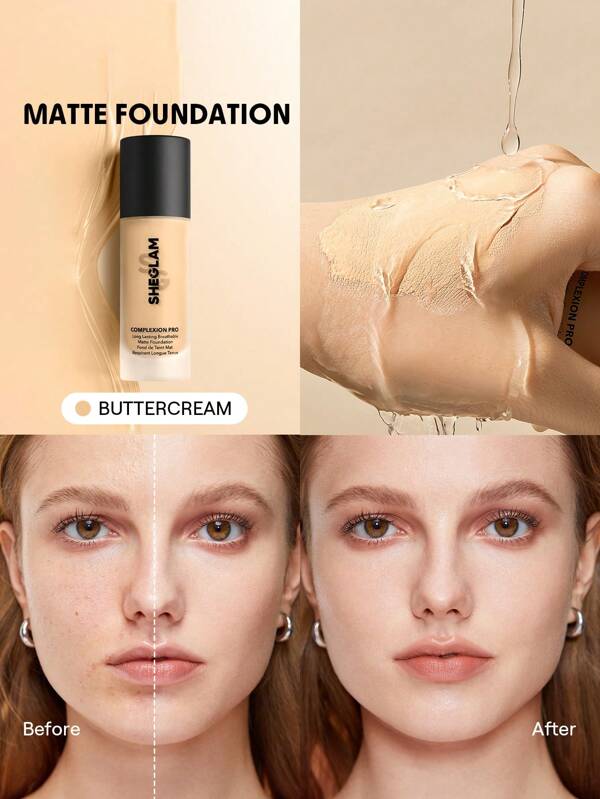 SHEGLAM Complexion Pro Langanhaltende, Atmungsaktive, Matte Foundation – Buttercreme, Matt, Langanhaltend, VollstäNdige Abdeckung, SchweißFeste Foundation, ÖLkontrolle, VollstäNdige Abdeckung, Porenloser Concealer, Wasserfest, Langanhaltend, VollstäNdige Abdeckung, Porenlos, Makellose ÖLkontrolle, Lichtechte FlüSsige Foundation, Schwerelose, Weiche Foundation Abschluss Geburtstag Urlaub Sommer Herbst Autumn Y2K Schick Mode Damen Make-Up Kosmetik Party Strand Reise Camping DraußEn Schule Campus Ausflug Festivals Dekoration Geschenk PräSent Rose MäDchen Cosplay Beste Farbe Charme AtmosphäRe