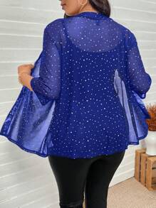 SHEIN LUNE 女士加大码水钻装饰网眼透视夹克感恩节新年冬季狂欢、圣诞节亮片上衣生日女士新年前夜外出上衣女士、办公室穿着、新年、派对、商务休闲女士、老钱风格、情人节、爱情/情人 - 藍色 - 查看 2