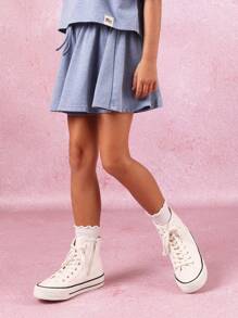 SUMWON Bộ đồ Santa Cruz cho kỳ nghỉ hè, áo crop top, chân váy tròn, phối đồ hai mảnh, trang phục thường ngày năng động, bộ đồ đi biển cuối tuần - Màu xanh lam - Xem 5