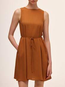 SHEIN Unity Women Elegant Solid Color Sleeveless Round Neck Dress - Brown - View 1