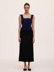 SHEIN Unity 女士休闲百搭修身荷叶边袖衬衫 - 藏蓝色 - 查看 1