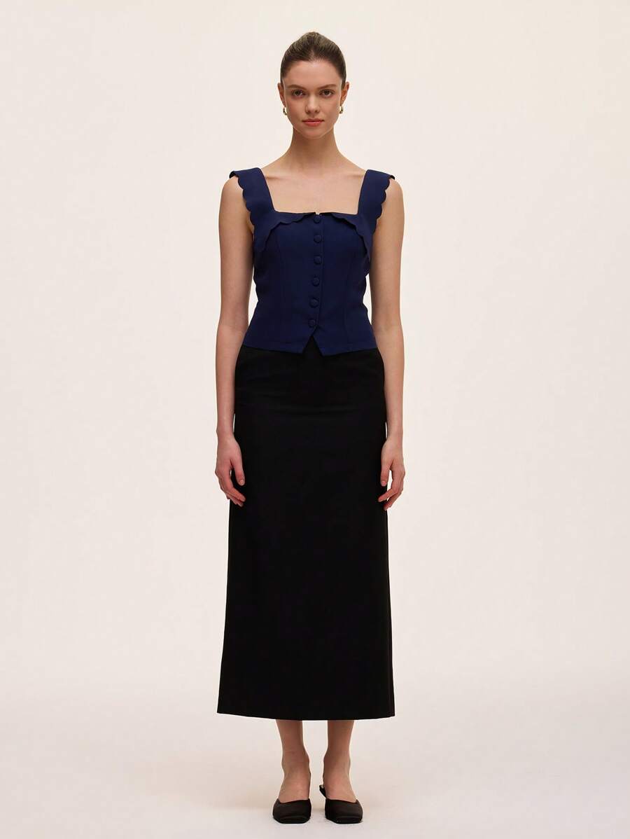 SHEIN Unity 女士休闲百搭修身荷叶边袖衬衫 - 藏蓝色 - 查看 1