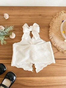 SHEIN LMoss Kids Plain Knitted Sleeveless Tank Top, Fashion Style Suitable For Summer - White - View 2