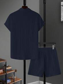 Manfinity RSRT Men's Casual Shirt And Shorts Set Vacation Outfit For Men Vacation Outfits For Men Men Summer Outfits Men Vacation Outfits Men Vacation Outfit - Navy Blue - View 2