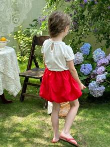 LMoss Kids Set de 2 piezas de niña joven: camiseta de cuello redondo con volantes de unicolor y falda con dobladillo de tulipán