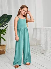 SHEIN Leap Crew Tween Girl Solid Color Fitted Casual Jumpsuit - Cadet Blue - View 5