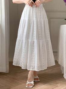 DAZY Women's White Textured Ruffled Hem Skirt, Summer Vacation - White - View 6