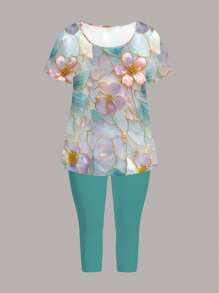 EMERY ROSE 2 bộ đồ áo và quần dài thanh lịch in hoa cỡ lớn cho nữ đi nghỉ - Nhiều màu - Xem 4