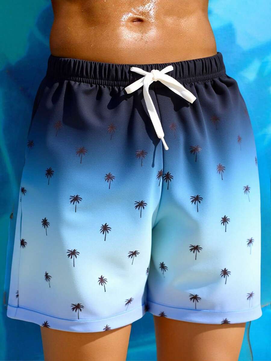 1 Piece Tween Boy Casual Sports Holiday Style Beach Shorts With Gradient Coconut Tree Pattern Suitable For Back To School Suitable For Birthday Parties, Evening Parties, Performances, Weddings, Baptisms, Opening Ceremonies Daily Suitable For Daily Use Suitable For School Suitable For Travel Suitable For Sports Suitable For To Play Swimming Suitable For Spring And Summer Seasons - Multicolor - View 1