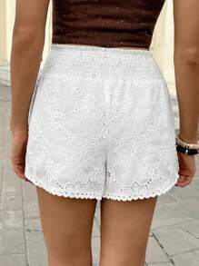 SHEIN Essnce Celana Pendek Wanita Warna Polos, Cocok untuk Musim Panas - Putih - View 2