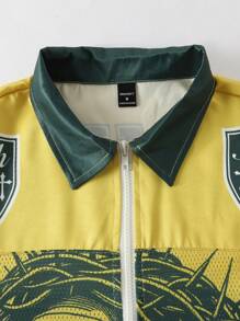 ROMWE MEN Street Life Men's Jersey Religious Boxy Fit Mesh Patchwork Short Sleeve Shirt, Sporty Shirt - Yellow - View 3