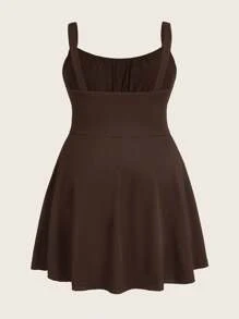 SHEIN EZwear Brown Sleeveless Jumpsuit Plus Size Jumpsuit, Fashion Summer Romper - Brown - View 7